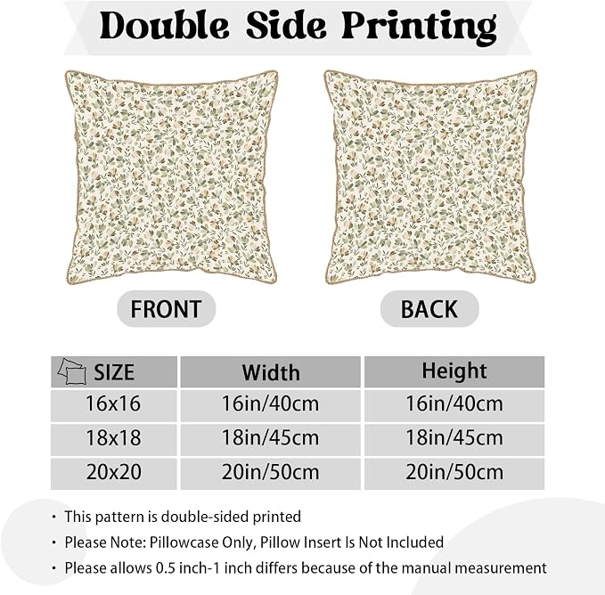 KSLIDS Sage Green Beige Floral Soft Velvet Throw Pillow Covers Set of 2 Vintage Brown Flower Decorative Pillow Covers 16x16 Inch Rustic Pillow Case for Sofa Couch Bedroom Farmhouse Home Decor