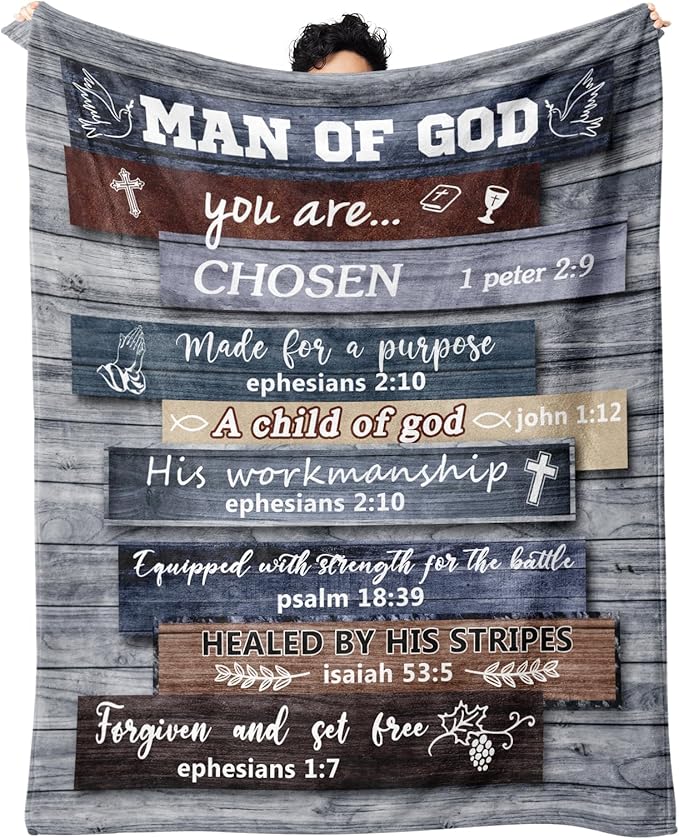 Christian Gifts for Men, Christian Blanket, Religious Gifts for Men, 80"x60" Catholic Baptism Spiritual Inspirational Bible Blanket Man of God for Christmas Birthday
