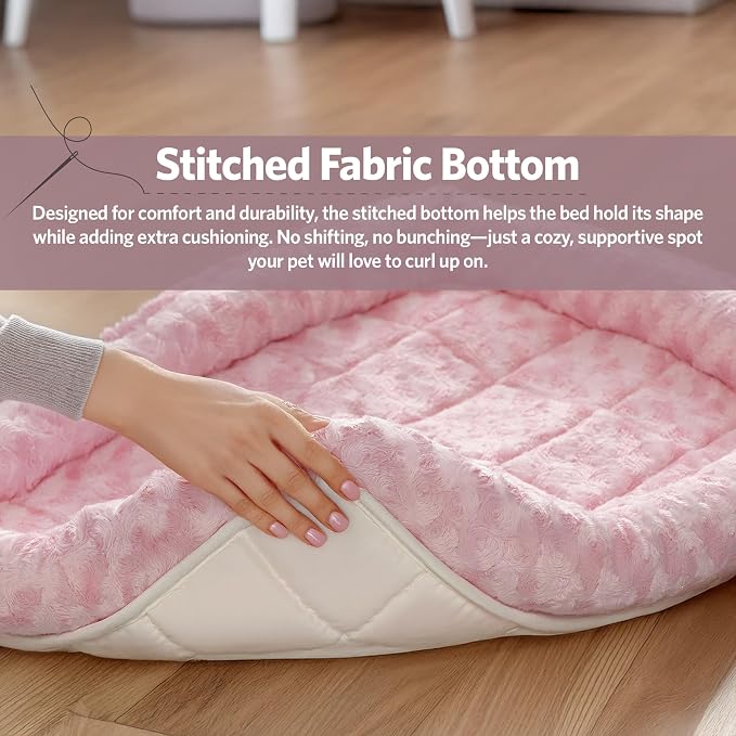 MidWest Homes for Pets QuietTime Fashion Dog Bed - Pink Faux Fur Bolster, Ultra-Soft and Machine Washable, Fits 36-Inch Crates and Carriers, for Medium to Large Breed Dogs