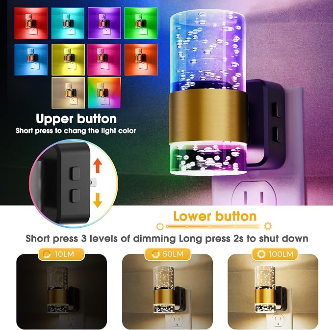 L LOHAS LED Night Light Dimmable Night Lights Plug into Wall Remote Control | RGB Color Changing, Dusk to Dawn Sensor, Acrylic Bubble Nightlight for Bathroom