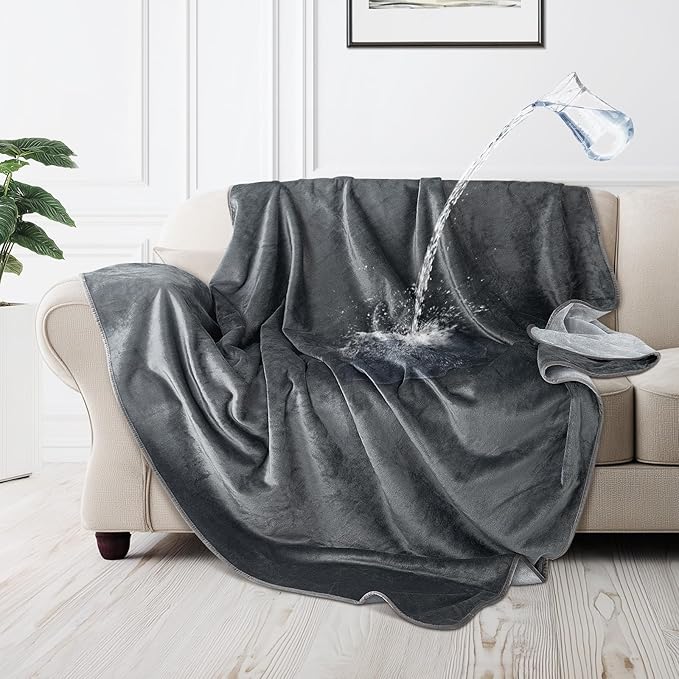 LOOBANI Waterproof Dog Blanket for Couch, Soft Couch Cover 50" x 60", Grey | Pet Blanket for Medium Large Dogs, Double Side Liquid-Proof, Reversible Flannel, Ideal for Sofa, Travel, Pet Hair Resistant
