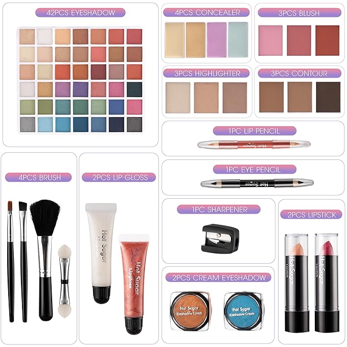 Hot Sugar Teen Makeup Kit for Girls 13-15, Kids Makeup Kit, Makeup Gift Set for Birthday Parties Makeovers & Christmas (Purple)