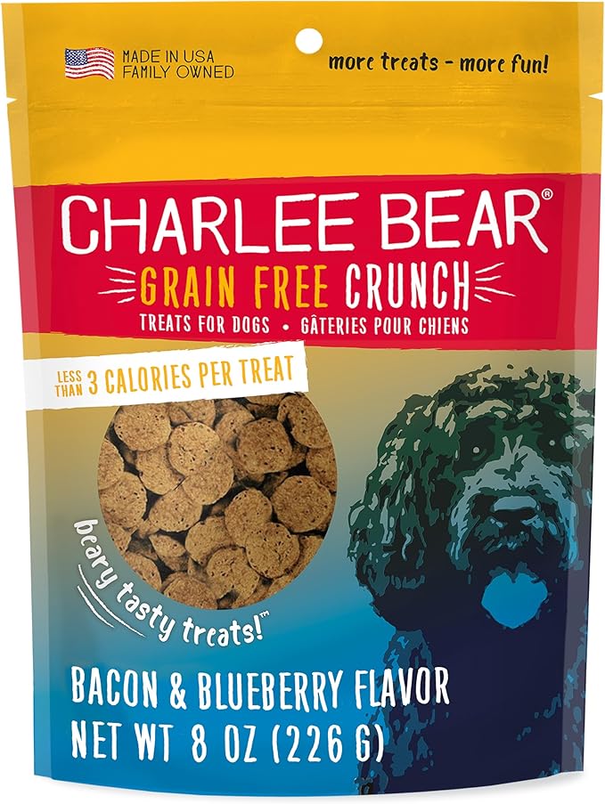 Charlee Bear Grain Free Dog Treats, Bacon & Blueberry, 8 oz | Pocket-sized Dog Training Treats, Crunchy Dog Treats, Limited Ingredient Recipe, Under 3 Calories per Treat, Made in USA
