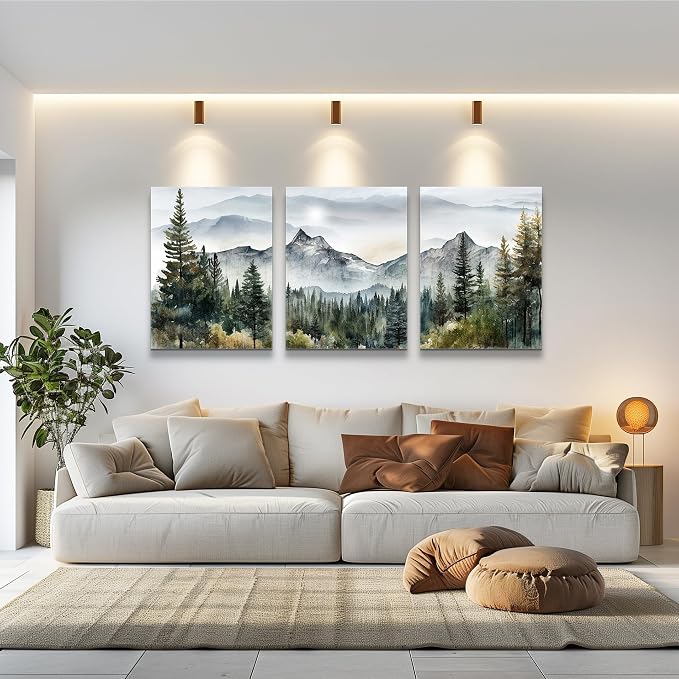MHARTK66 3 Piece Framed Canvas Art Prints Wall Art for Living Room Modern Wall Decor for Bedroom Office Decor Abstract Mountain Forest Landscapes Ink Painting Ready to Hang Wall Pictures Home Decor