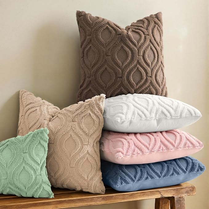 decorUhome Faux Fur Plush Soft Brown Throw Pillow Covers 24x24 Set of 2 | Wool Solid Fall Couch Pillow Covers, Accent Modern Farmhouse Neutral Decorative Square Pillow Cases for Sofa Bed Living Room