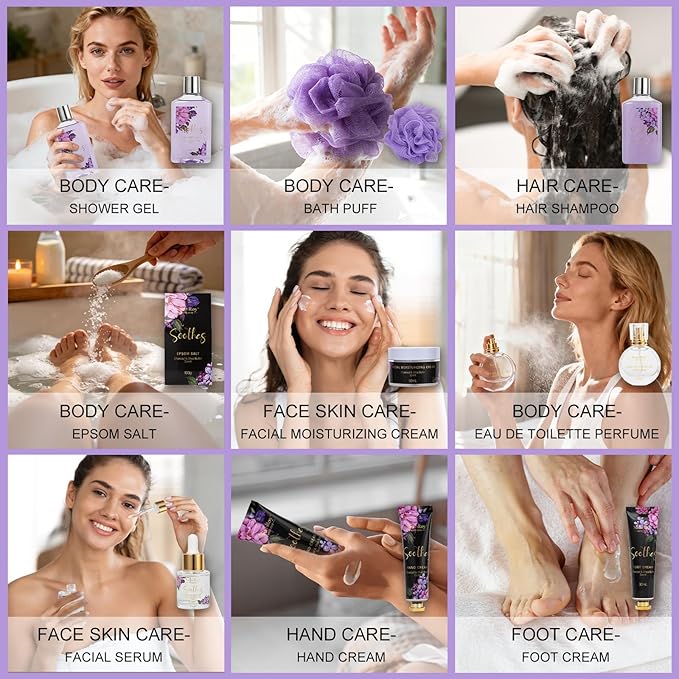 Mothers Day Gifts for Women, 26 Pcs Spa Kit, Spa Gift Set, CHARCOAL & SHEA BUTTER Bath & Body Gift Makeup Organizer, Spa Gift Basket, Face Skin Care Kit, Lip Self-Care, Serum, Birthday, Christmas