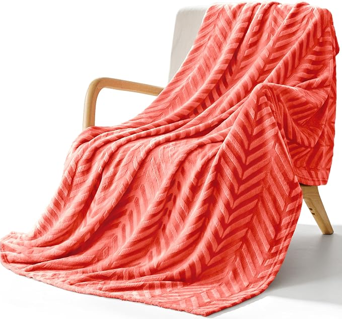 Whale Flotilla Flannel Fleece Fall Throw Blanket for Couch, Coral | Lightweight Breathable Soft Sofa Throws, Plush Fluffy Chevron Design Decorative Blankets for Home Life, 50x60 Inch