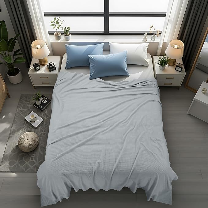 Utopia Bedding Cotton Blend Cool Grey Waffle Blanket Queen - 90x90 Inches | Lightweight, Skin Friendly, Breathable, All Season, Luxury, Bed, Couch, Sofa