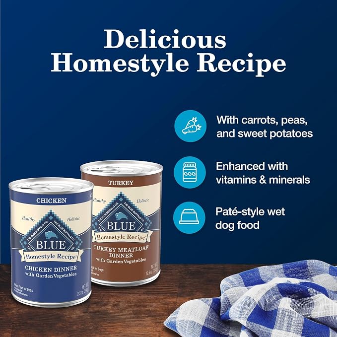 Blue Buffalo Homestyle Recipe Variety Pack Wet Dog Food, 12.5 oz, 6 ct | Chicken & Turkey (3 of Each), No Chicken By-Product, Corn, Wheat, or Soy