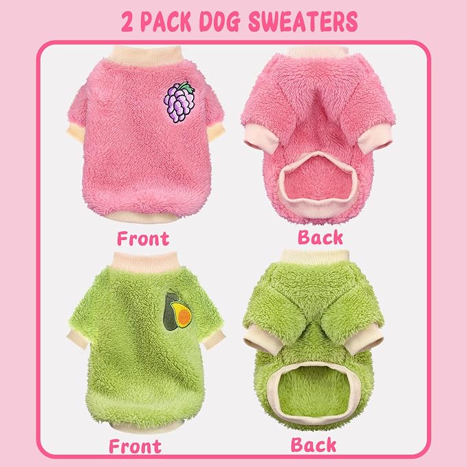 XXS Dog Sweaters for Small Dogs Girl, 2 Pack Warm Fleece Dog Sweater for Winter, Cute Puppy Clothes Small Doggie Coat for Girls