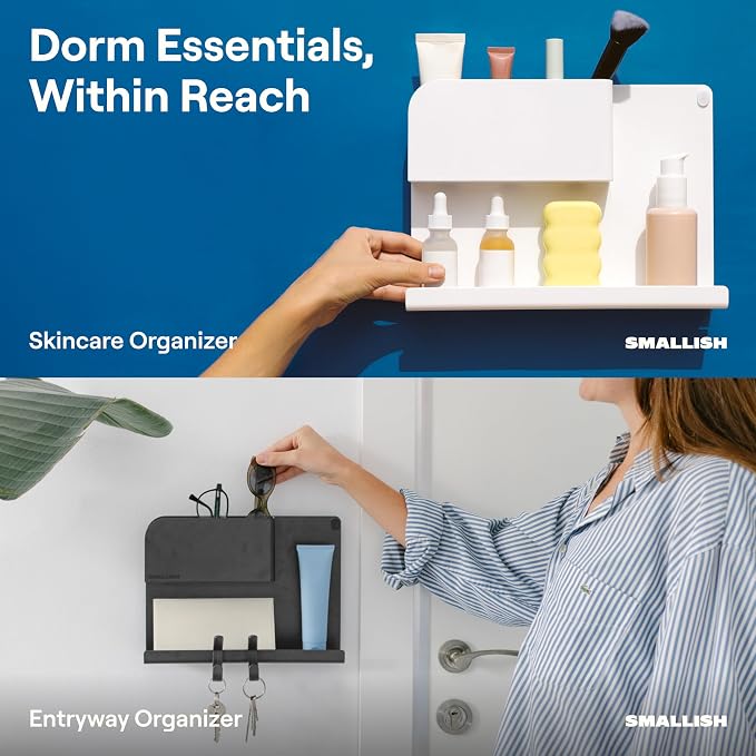 WallShelfie Bedside Wall Organizer & Dorm Decor for Dorm Room - Black | Dorm Room Essential, Floating Bedside Shelf Wall Mount Organizer, Remote Control Holder, Cool Teen Girls Trendy Stuff