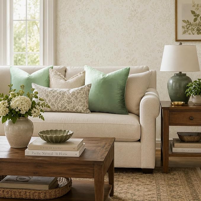 GIGIZAZA Sage Green Velvet Throw Pillow Covers 20x20 Pack of 2 | Decorative Pillows for Couch Sofa,280gsm Soft Textured Fabric,Modern Square Pillowcases,Luxury Cushion Covers