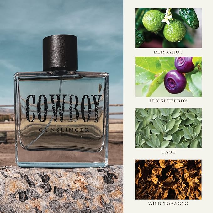 Tru Western Cowboy Gunslinger Men’s Cologne Spray, Bergamot, Huckleberry, Sage, Leather & Tobacco Notes, Bold Western Scent for Men, 3.4 fl oz (100 ml)