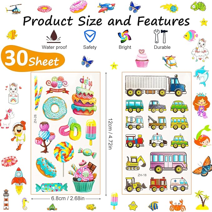 Tattoos for Kids, 300+ Mixed Styles Temporary Tattoos Stickers Set for Girls and Boys, Space Dinosaur Animals Butterfly Fish Tattoos for Kids Birthday Party Supplies Party Favors