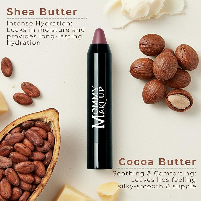 Mommy Makeup Triple Sticks Lipstick, Cream Blush & Treatment All-In-One with Shea & Cocoa Butter - Soft & Creamy Moisturizing Lip Crayon For Lips & Cheeks (Toasted Berry)