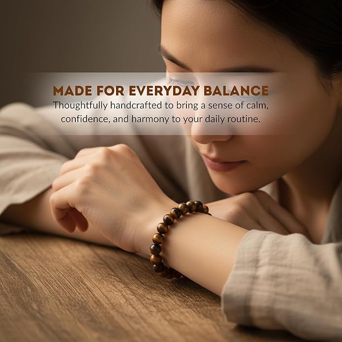 Cherry Tree Collection – Handmade Crystal Bracelets with Black Obsidian, Tiger’s Eye and 6 Other Gemstones for Men & Women – 8mm Beaded Bracelet for Healing, Protection & Positive Energy–Sizes S/M/L