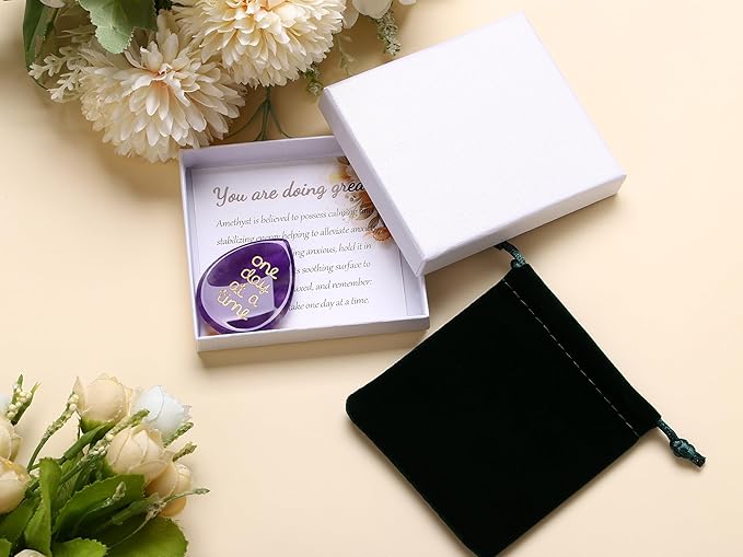 LAIDANLA Worry Stone for Anxiety Amethyst Healing Crystal Sensory Fidget Thumb Stones Mental Health Depression Relief Items Purple Meditation Inspirational Sobriety Thinking of You Gifts for Women