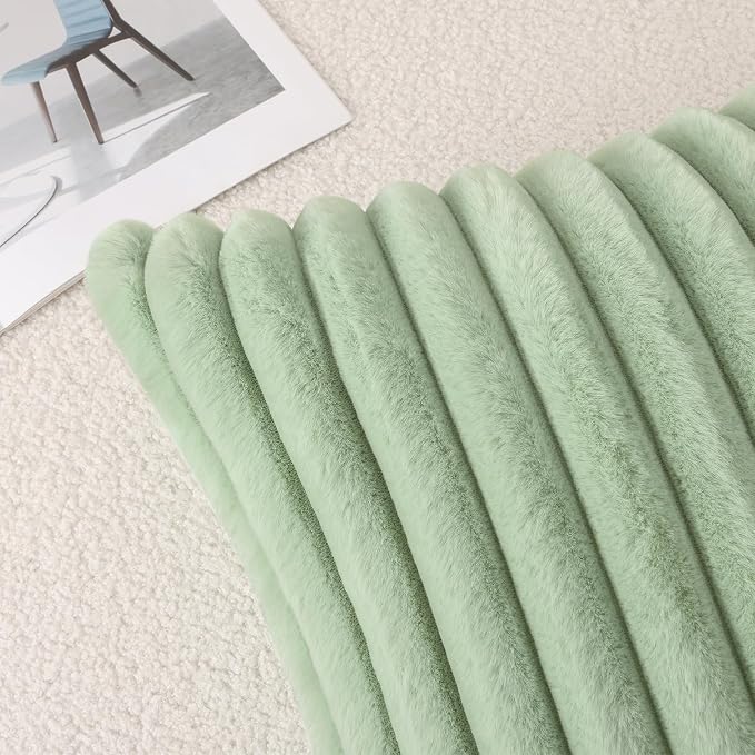 Pallene Faux Fur Decorative Throw Pillow Covers 22x22 Set of 2, Sage Green | Luxury Plush Texture, Striped Design, Cozy Soft Touch, Modern Home Accent Decor for Couch, Sofa, Bed, Living Room