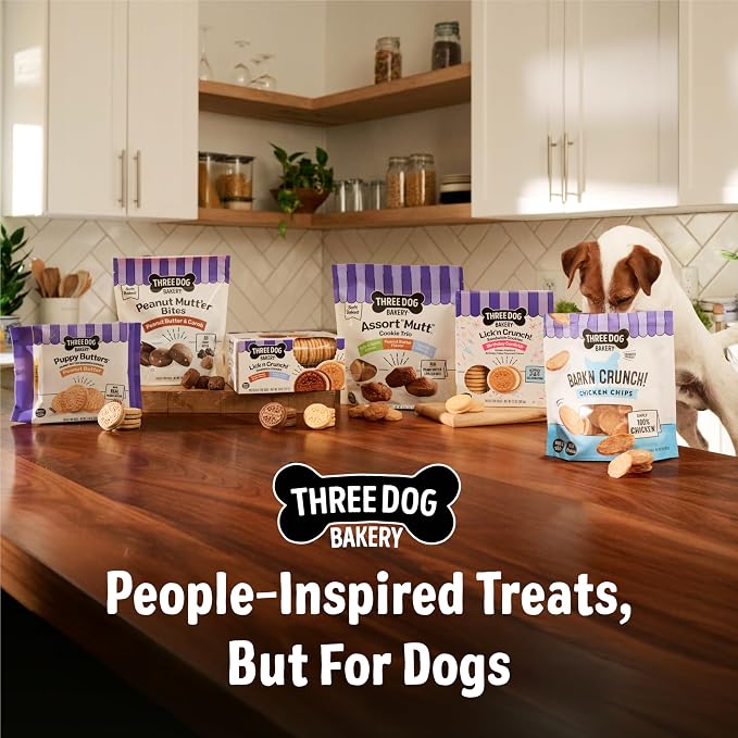 Three Dog Bakery Peanut Butter Lovers Dog Treats - 28.8 oz - 2 Pack | Crunchy Sandwich Cookies with Creamy Peanut Butter Filling