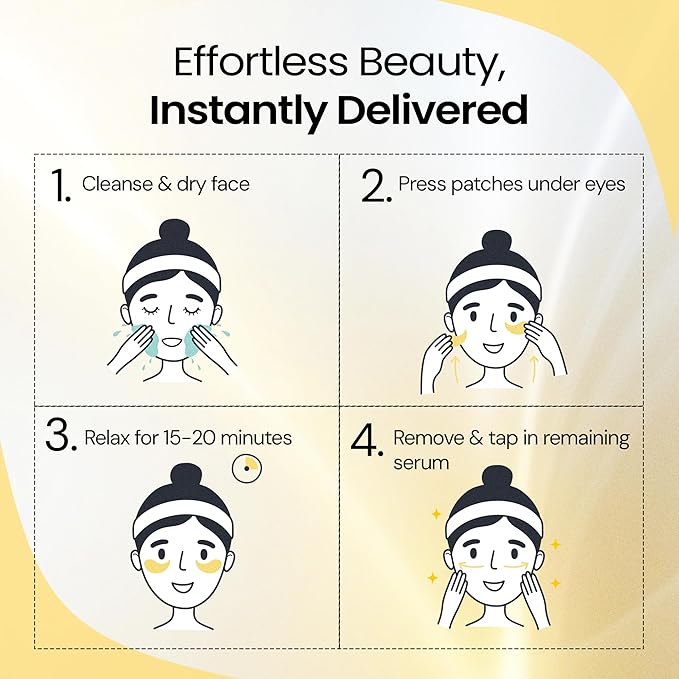 LA PURE 24k Gold Under Eye Mask for Dark Circles and Puffiness, Revitalizing & Non-Irritating Anti Aging Eye Patches with Hyaluronic Acid & Collagen - Dermatologically Tested - 15 Pairs Eye Gel Pads