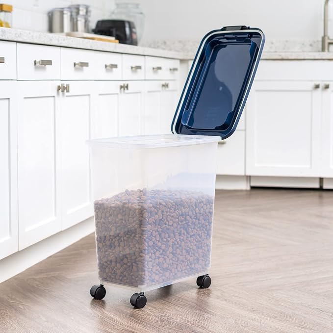 IRIS USA Dog Food Storage Container, Up to 40 lbs, Navy, Made in USA