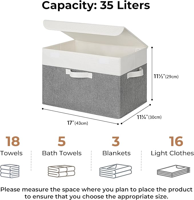 GRANNY SAYS Memory Keepsake Storage Box, Fabric Storage Bins with Lids | Flip-Top Lid, Collapsible, Stackable, 3 Handles, Ideal for Closet Clothes Blanket Toys, Extra Large, White/Gray, 2-Pack