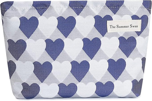 Summer Swan | Large Floral Mid-day Clutch | Period Kit & Hygiene Bag | Skincare Bag (Valentine Hearts Blue)