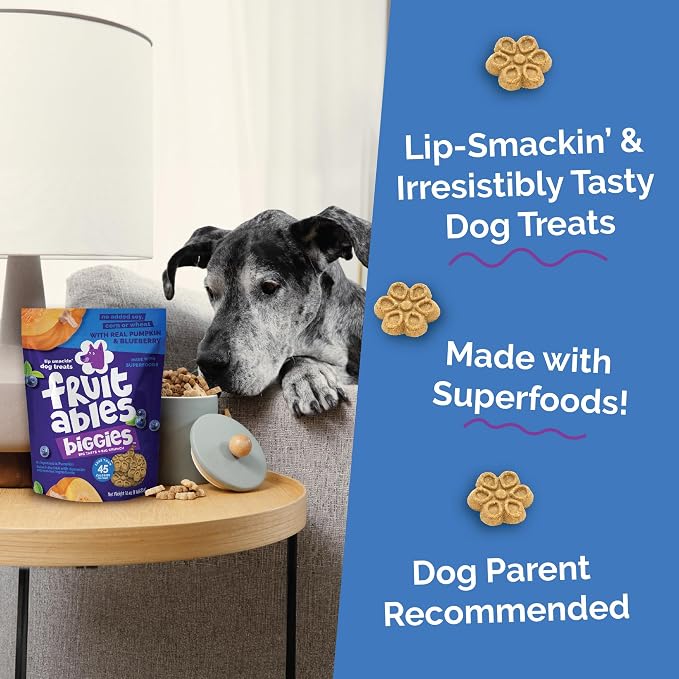 Fruitables Biggies Dog Biscuits, Pumpkin & Blueberry Flavor, 16oz | Healthy Dog Treats, Crunchy Dog Biscuits, Large Breed Snacks, Wholesome Ingredients, Healthy Puppy Snacks, Made in USA