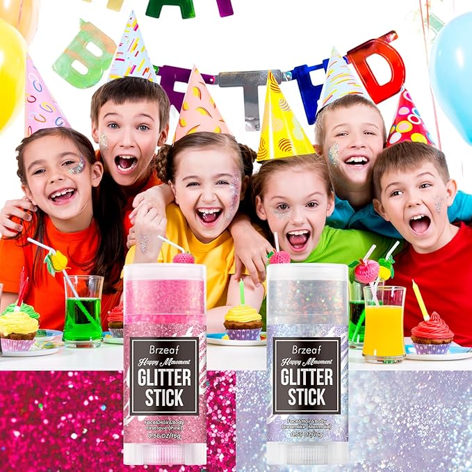 Brzeaf Christmas Pink Glitter Stick, Not Greasy & Long Lasting, Chunky Glitter for Face/Body/Hair/Eyes/Lip, Singer Concert Music Rave Festival, Glitter Stick Makeup & Face Glitter Gel for Women Men