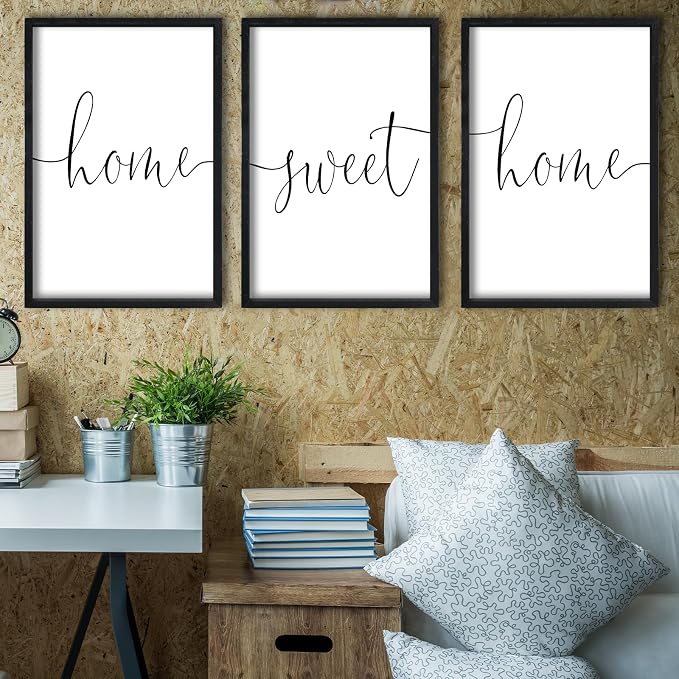 RLWangChao Home Sweet Home Sign Set of 3 Wall Art Decor 16"X11" Black | Vintage, Bedroom Above Bed, Minimalist Modern Living Room, Wooden Framed, Warm And Cozy Family Wall Hanging