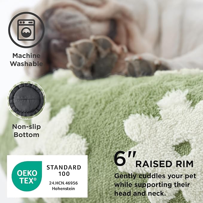 LE SURE Shown on TV Jacquard Donut Cute Cat Beds Indoor,Green 20x20x6in | Orthopedic Calming Small Dog Bed,Original Design Pattern,Washable Cover, Home Decor as Gift for Pet,Anti Slip Bottom