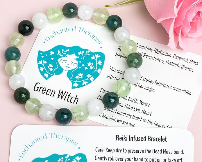 Green Witch Bracelet, Reiki Infused, Energy Bracelet, Reiki Gift, Reiki jewelry, Gemstone bracelets, Crystal bracelets