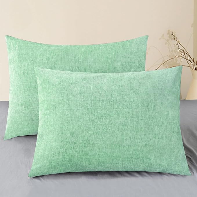 CaliTime Decorative Standard Throw Pillow Covers 26 X 20 Inches Grey Green | Pack of 2, Cozy Chenille Cushion Cases for Sofa Bed Living Room Farmhouse Home