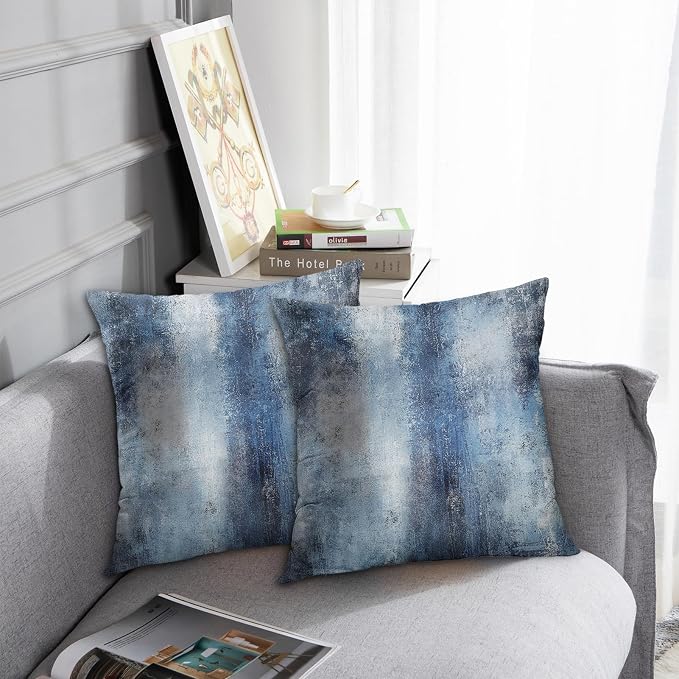 Throw Pillow Covers Set of 2, 18 x 18 Inch, Navy Blue Art | Abstract Modern Art Outdoor Decorative Square Pillow Cases Couch Cushion Case for Couch Bed Sofa Living Room Home Decor