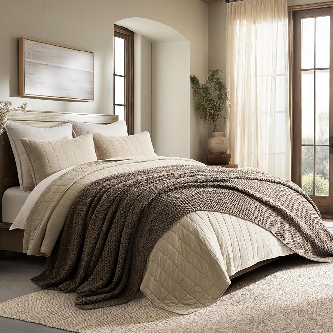 EVERGRACEHOME Chunky Chenille Knit Throw Blanket, 90 x 90, Mocha Brown | Sculpted Moss Stitch, Chic Modern Farmhouse, All-Season Warmth, OEKO-TEX® Certified, Oversized Queen for Couch, Bed, Sofa