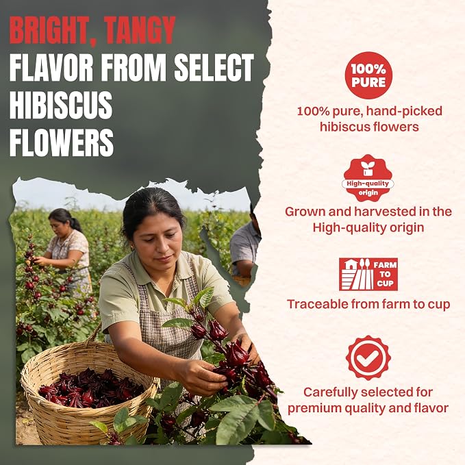 Hiihone Hibiscus Tea Bags 120 Count – Pure Hibiscus Flower Herbal Tea, Caffeine-Free, Tart & Refreshing Flavor, Rich in Antioxidants, Non-GMO, Natural Herbal Tea for Hot or Iced Tea