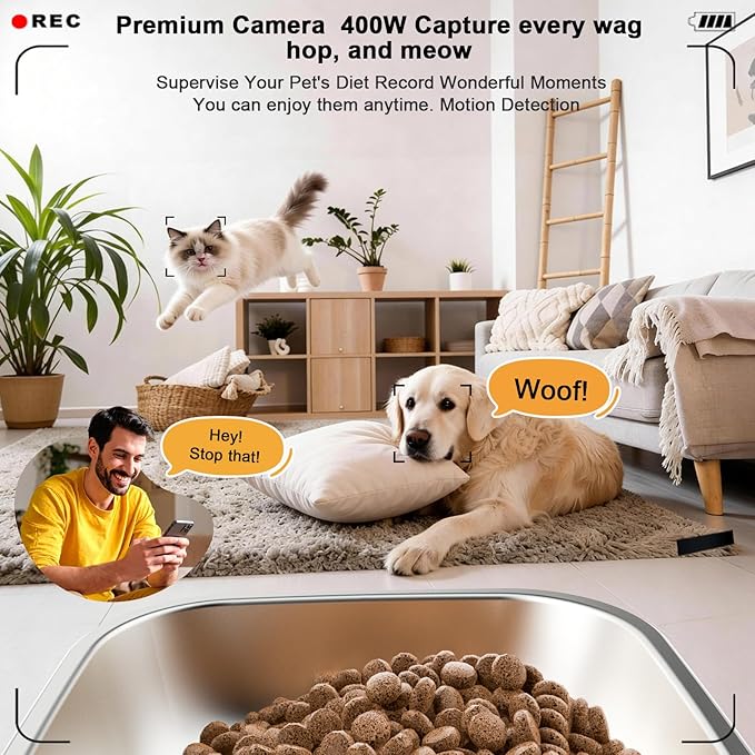 Automatic Cat Feeder with 4K Camera,2.4G Auto Dog Feeder w Night Vision,Pet Feeder w2-Way Audio,Timed Cat Feeders for Dry Food,Dogs Food Dispenser w APP Control 5L