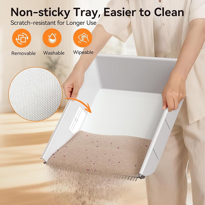 Meowant Self Cleaning Cat Litter Box,Dual Rake, Anti Pinch Safe Protection | Removable Non-Stick Tray For Quick 1-Min Cleaning, Plus Sealed Bin And Deodorizer To Control Odors.
