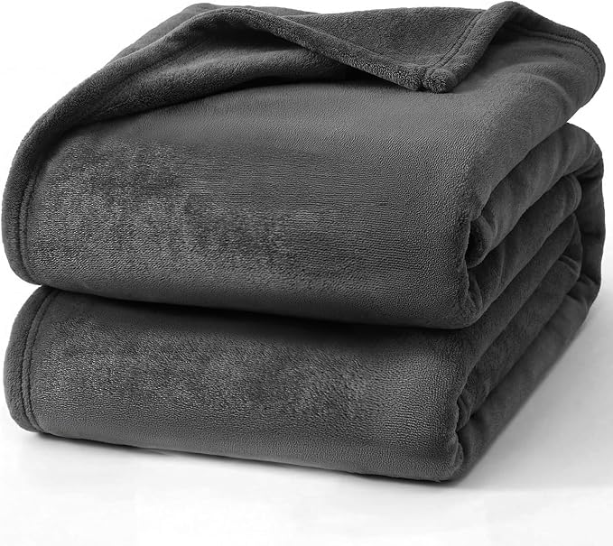 Hansleep Throw XL Dark Grey Fleece Blanket, Soft Flannel Bed Blanket | Fuzzy Cozy Blanket 50x70 Inches, Multi-use for Bed, Sofa, Couch, Travel, Camping, All Season Warm Lightweight Cover