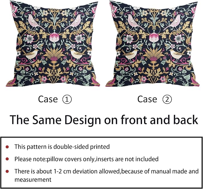 Chinoiserie Floral Bird Colorful Pillow Covers 18X18 in Set of 2 Hot Pink Tan Teal Green Pimpernel Flower Throw Pillow Cases Vintage Art Pillowcases Home Decor for Couch Patio Sofa Porch