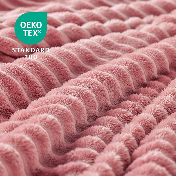 BEDELITE 3D Ribbed Jacquard Pink Fleece Throw Blanket for Couch, 50x60 Inch | Soft Warm Decorative Fluffy Blanket, Cozy Plush Lightweight Fuzzy Throw Blanket for Bed Sofa Home Room Decor, Gift for Women
