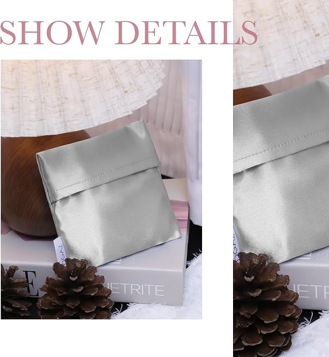 DGAZ Silk Sanitary Napkin Storage Bag, Period Bag for Teen Aged Girls, Portable Period Bag for Panty Liners/Menstrual Cup/Small Tampons，Mini Makeup Bag for Purse(Peral Grey)