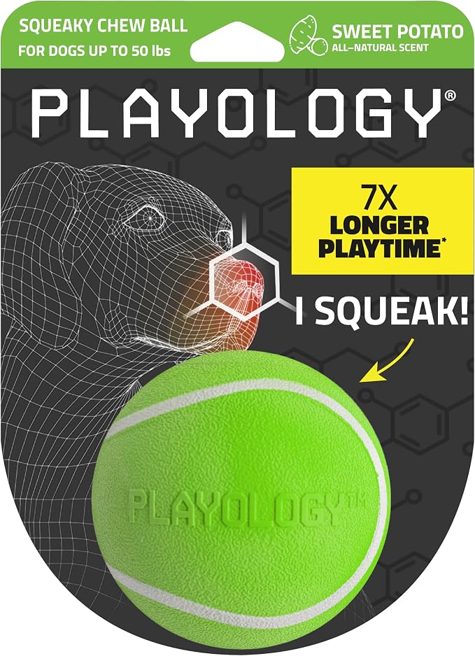 Playology Squeaky Chew Ball Dog Toy - Medium, Sweet Potato Scent