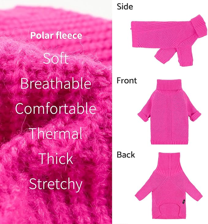 Fitwarm Valentines Dog Turtleneck Sweater, Dog Winter Clothes for Small Dogs Girl, Knitted Pet Coat, Cat Outfit, Hot Pink, XS