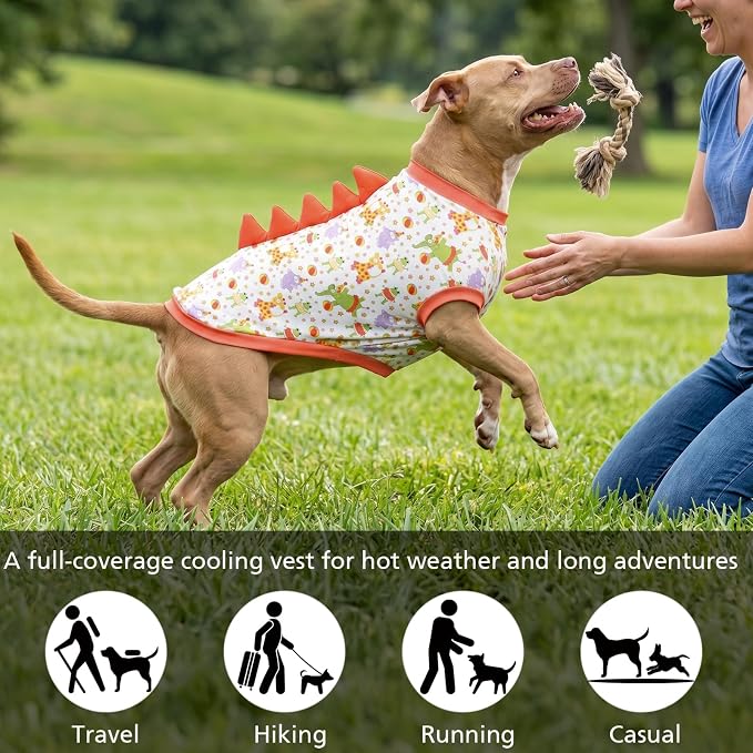 UPF 50+ Sun Protection Dog Shirt - Sleeveless Cooling Vest for Medium Dogs Boy, Quick-Dry Pet T-Shirt with Funny Dinosaur Horns, UV Protective Breathable Dog Clothes U-COSBX06M