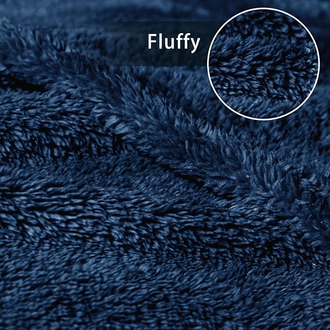 Exclusivo Mezcla Soft Plush Fleece Queen Size Blankets for Bed Living Room | Lightweight Fuzzy Fluffy Large Blanket for All Seasons, Cozy Velvet for Women Men, Machine Washable, 90"x90", Navy Blue