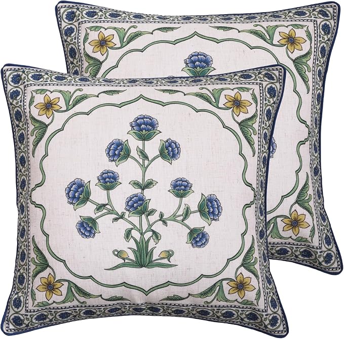 patdrea Designer Vintage Linen Throw Pillow Cover,18"x18",Set of 2-Ivar B | Decorative Pillow Case,Floral Pattern,White Pillow Cover for Couch Living Room Bedroom Sofa Outdoor