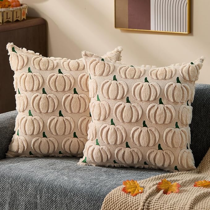 DFXSZ Fall Pillow Covers 20x20 2Pcs Beige Green Rust Pumpkin Fall Decorations