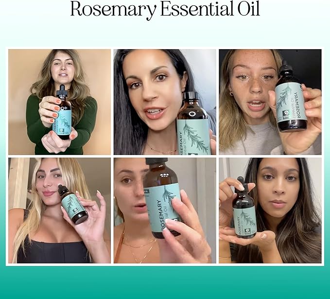 Pure Rosemary Essential Oil with Dropper - Undiluted Rosemary Oil for Hair Skin and Nails and Refreshing Aromatherapy Oil for Diffusers - Essential Oil for Cleansing Dry Scalp Care 4oz