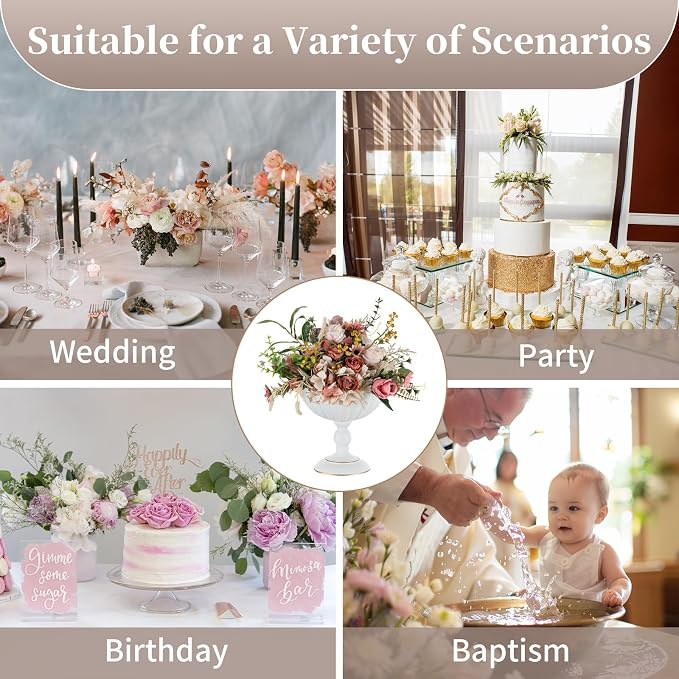 Sziqiqi White Urn Vase for Centrepieces, Wedding Compote Vase, 10Pcs | 7.9in Tall Metal Flower Arrangements, Vase for Centrepieces Floral Planter, Decorative Footed Bowl, For Party, Event
